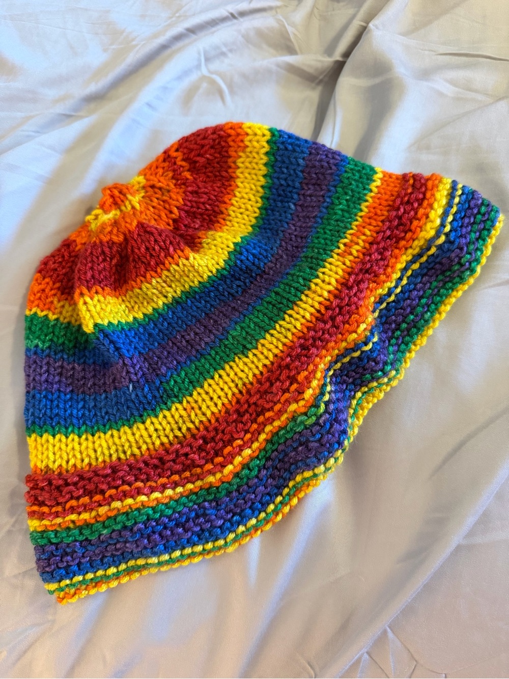 Hand-Knit Rainbow Stripe Hat